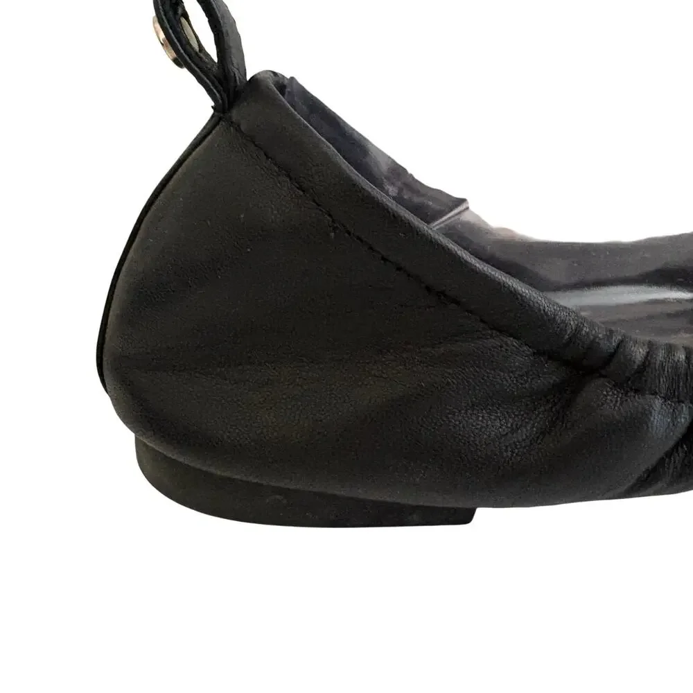 Taryn Rose Rosalyn Black Napa Leather Flower Ballet Flats Shoes Feminine